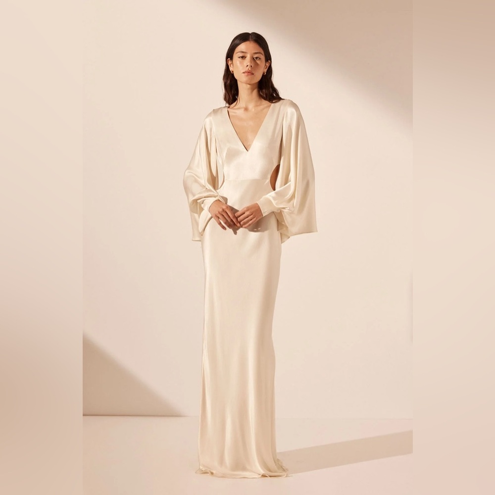 Shona Joy La Lune Circle Sleeve Cut Out Maxi Dress - Cream